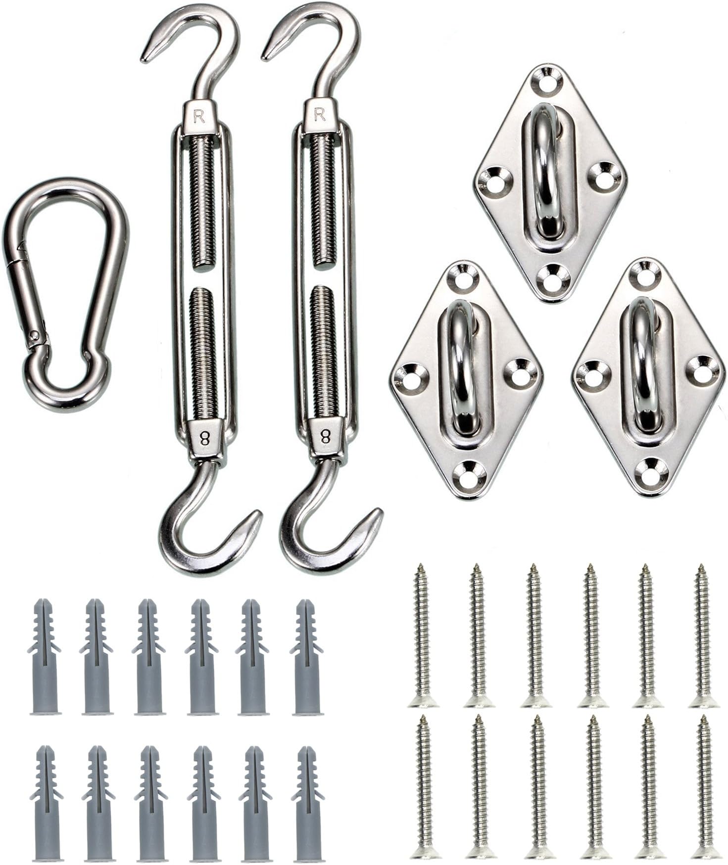 Kebinfen 8 Inches Stainless Steel Heavy Duty Shade Sail Hardware Kit for Triangle Sun Shade Sails, Shade Sail Accessories with Screws