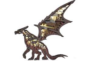 TIVISIY 3D Wooden Animals Carving LED Night Light, Wood Carved Lamp Modern Festival Decoration Home Decor Desktop Desk Table Living Room Bedroom Office Farmhouse Shelf Statues Perfect Gifts (Dragon)