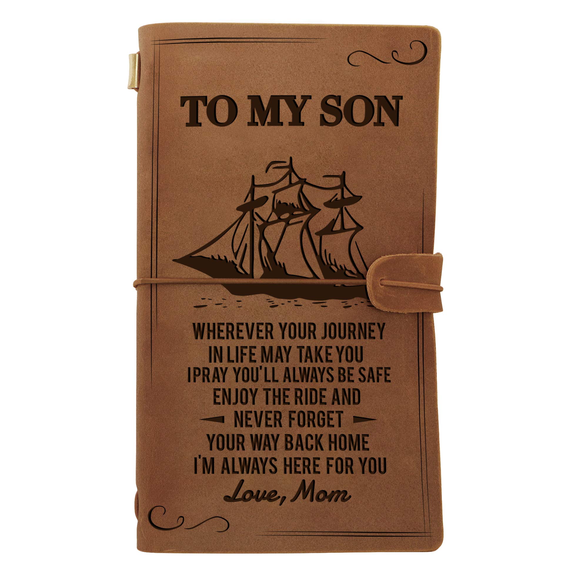 Kenon Engraved Leather Notebook To My Son- Hand-Crafted Genuine Leather Journal for Writing, Poets, Travelers, as a Diary or Life Planner - For Son Birthday Anniversary Day (Mom To Son)