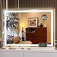 Hasipu Vanity Mirror with Lights, 28" x 20" LED Makeup Mirror, Lighted Makeup Mirror with Dimmable 3 Modes, Touch Screen Control Vanity Mirror Square White