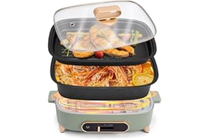 SUSTEAS 2 in 1 Electric HotPot with Removable Grill Pan, Non-Stick Skillet & 4L Shabu Shabu Pot,1200W with Slide Power Control for Frying,Grilling,Outdoor Camping BBQ, Family & Friend Gathering Party