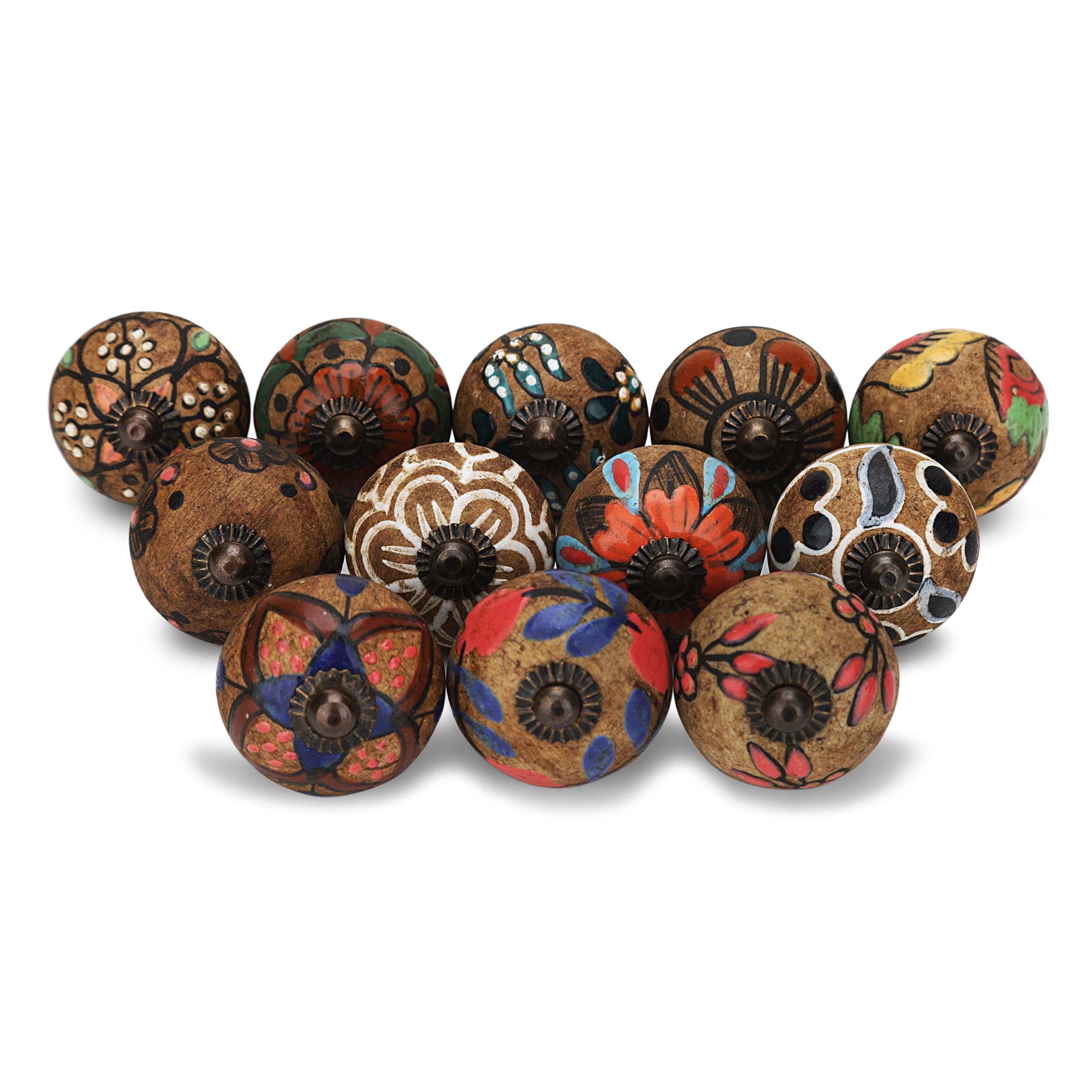 Craft Trade Brown Door Cabinet Knobs for Dresser Drawer Vintage Closet Ceramic Knob Pull Handles Cupboard Wardrobe Knobs for Kitchen Furniture Home Décor - Pack of 12