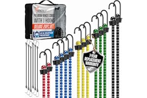 VBEST 20 Piece Heavy Duty Bungee Cords Assortment Bag Includes 10", 18", 24", 30", 36", 48" Outdoor Bunnies Cord with Hooks UV & Weather Resistant
