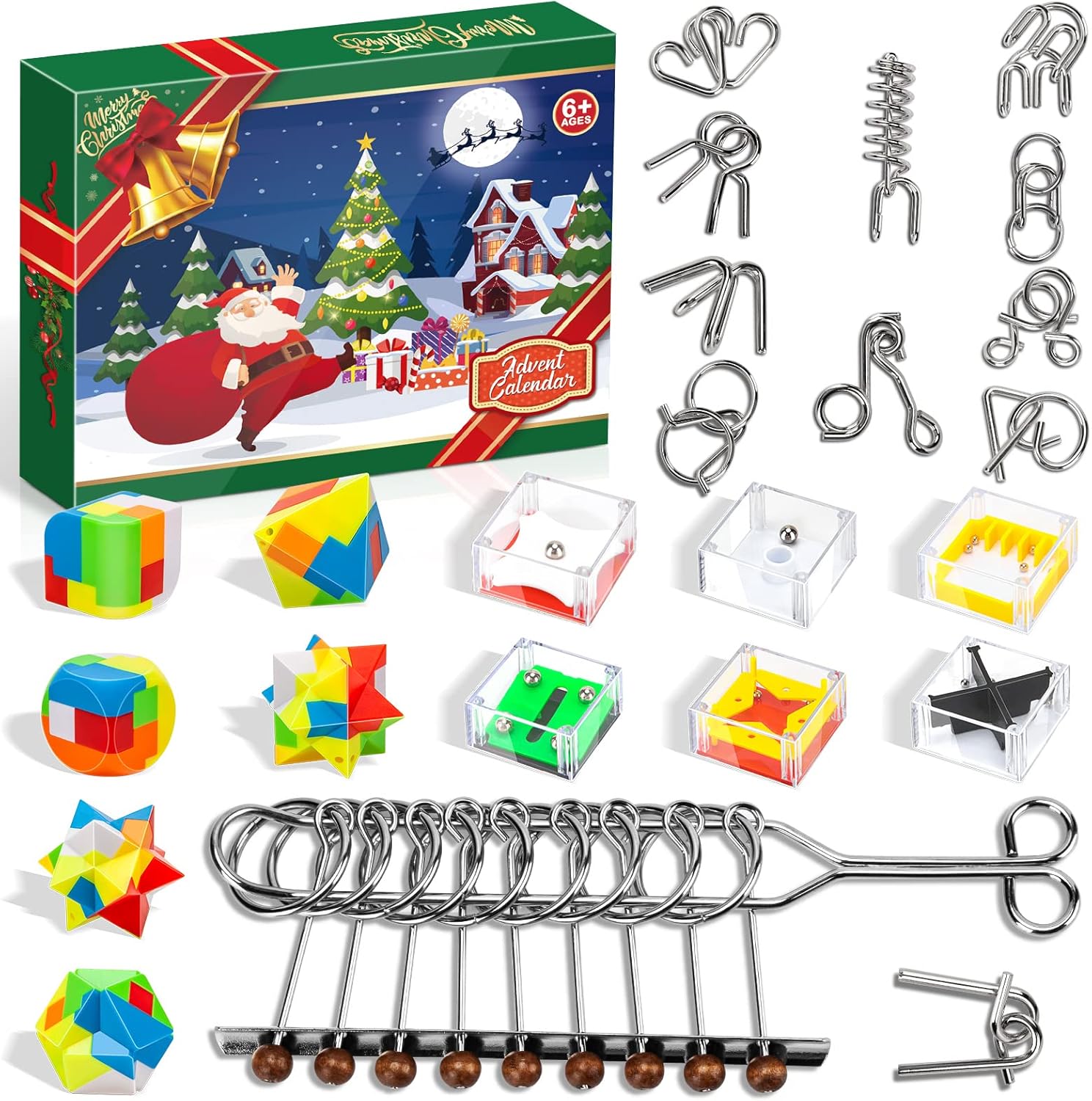Advent Calendars - Advent Calendar 2023 for Kids - Christmas Gifts Brain Teaser Puzzles - Christmas Countdown Calendar Decoration Gift Box - 24 Pcs Metal Wire Puzzle Big Challenge for Adults Girls Boys Teens