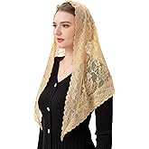 PAMOR Veils for Church Catholic Triangluar Scarf Embroidered Chapel Veil Head Covering Latin Mass Mantilla
