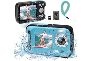 YEEIN Underwater Camera 4K 48MP Autofocus Selfie Dual Screen Waterproof Camera with Floating Strap and 32GB Card, 17FT Compact Waterproof Digital Camera, Fill Light Underwater Camera for Snorkeling