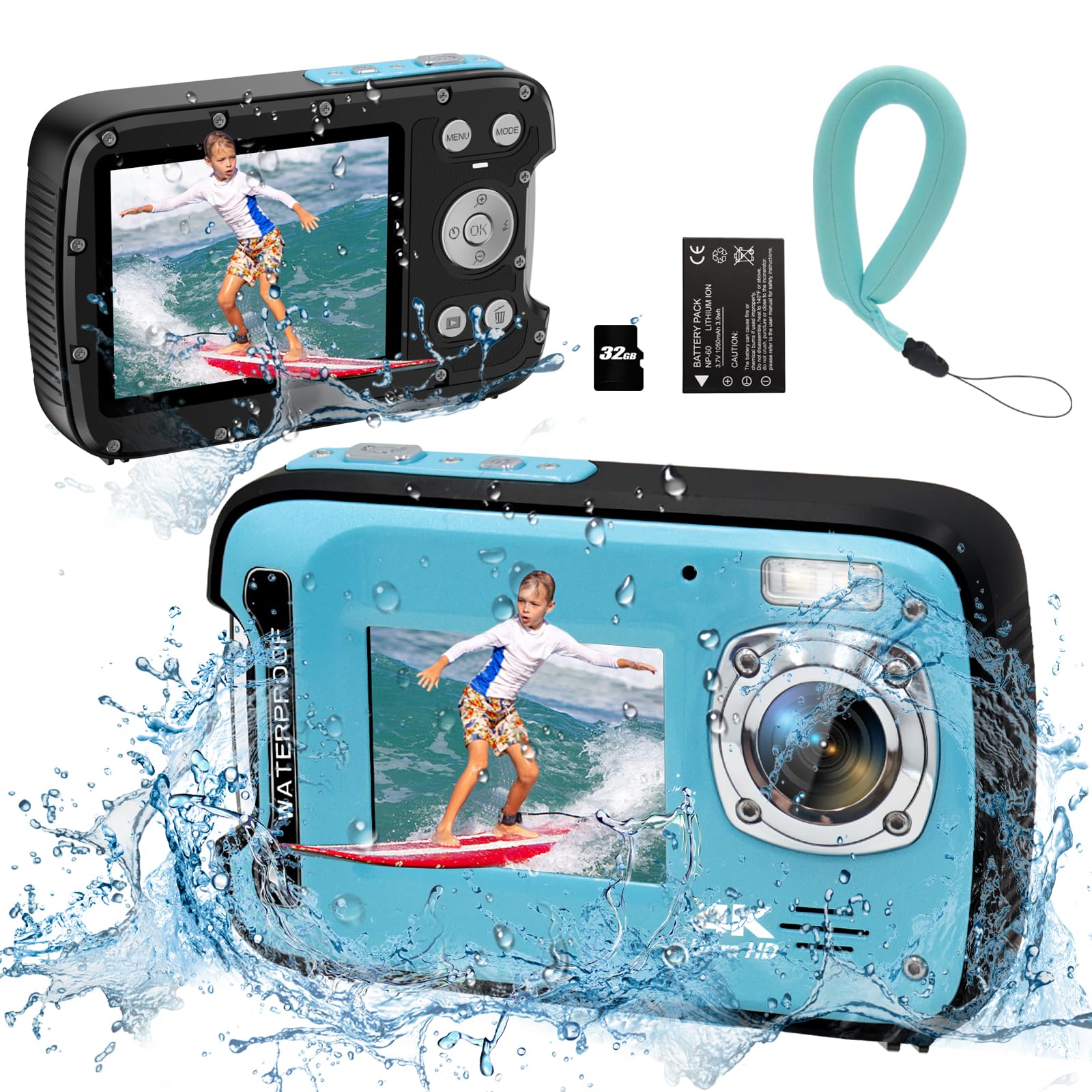 Photo 1 of +**parts only** YEEIN Underwater Camera 4K 48MP Autofocus Selfie Dual Screen Waterproof Camera with Floating Strap and 32GB Card, 17FT Compact Waterproof Digital Camera, Fill Light Underwater Camera for Snorkeling