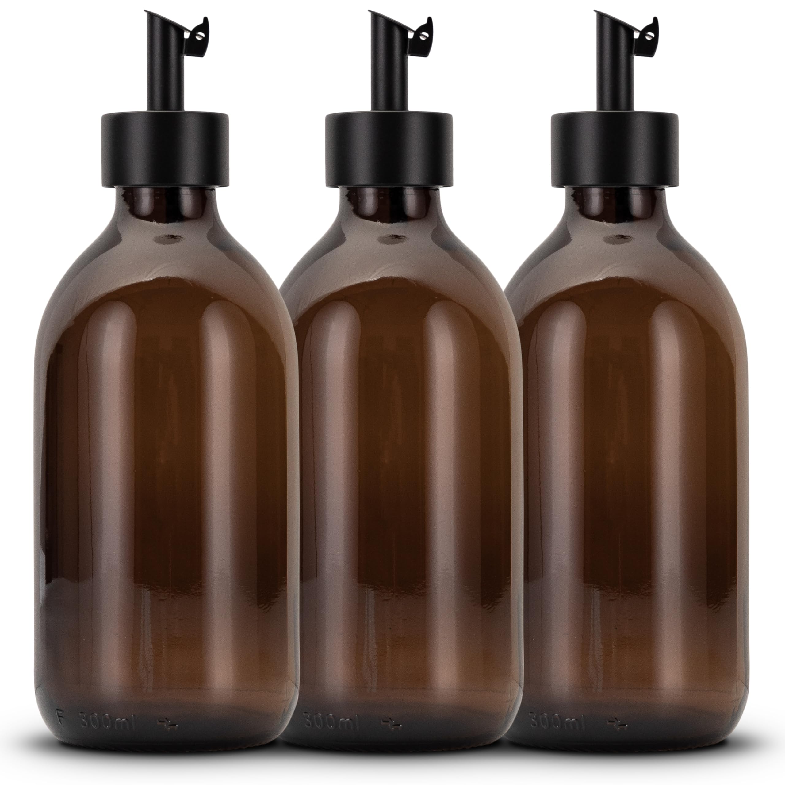 Koffs Design Pack of 3 Oil Bottles for Filling – Modern Oil Dispenser Made of Brown Glass with Stainless Steel Spout – Dispenser for Oil, Vinegar and Balsamic – Optional with Sticker for Your Contents