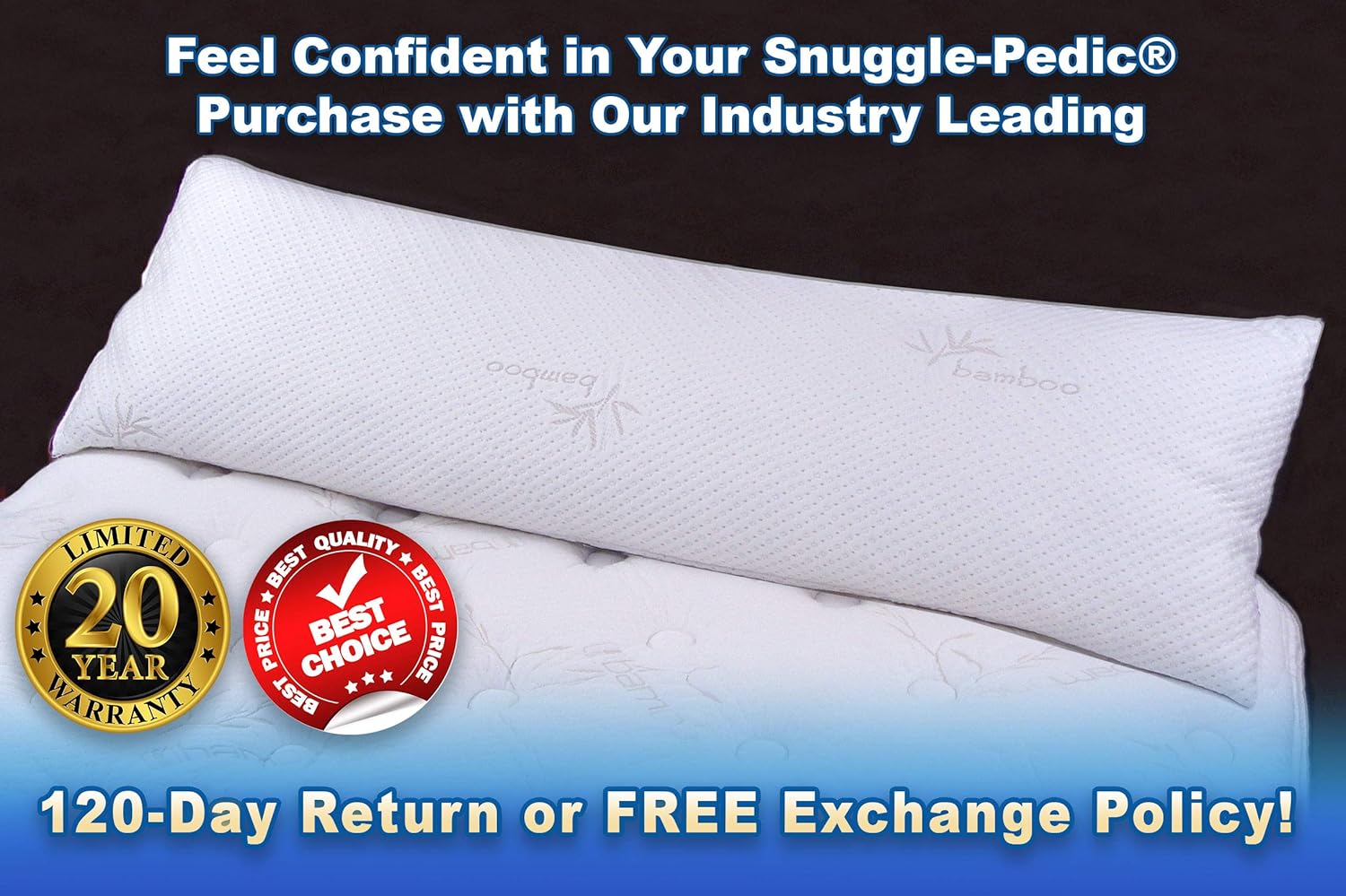 Snuggle-Pedic Ultra-Luxury Bamboo Shredded Memory Foam Full Size Body Pillow with Kool-Flow Breathable Cooling Hypoallergenic Pillow Outer Fabric - Fits 20 x 54 inch Body Pillow Cases & Covers: Home & Kitchen