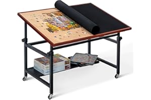 Lavievert Jigsaw Puzzle Table with Cover, Angle & Height Adjustable Puzzle Board Easel with Open Storage Shelf, Large Tilting Table with 4 Rolling Wheels for Up to 1500 Piece Puzzles