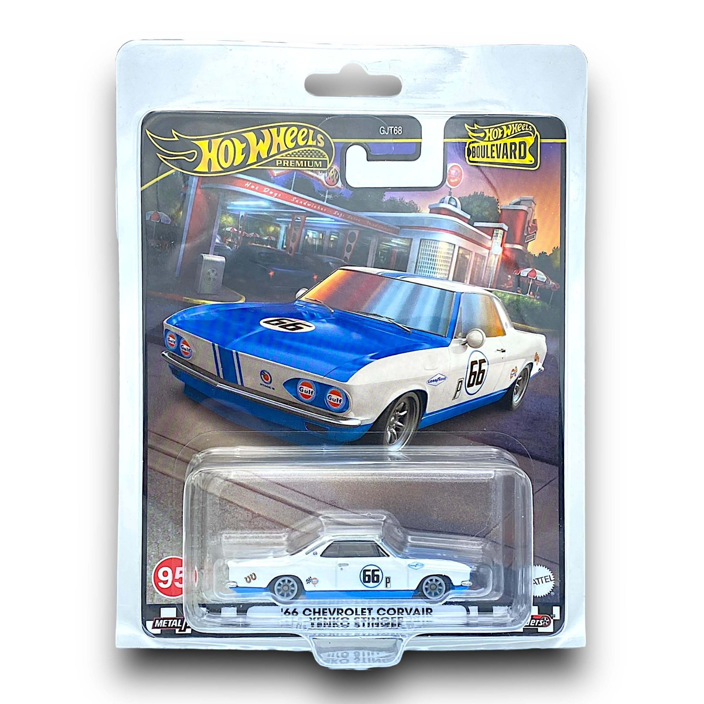 Hot Wheels Boulevard #95 - '66 Chevrolet Corvair Yenko Stinger (White & Blue) - 2024 - includes a KLAS Car Keeper Protector Case - HRT69