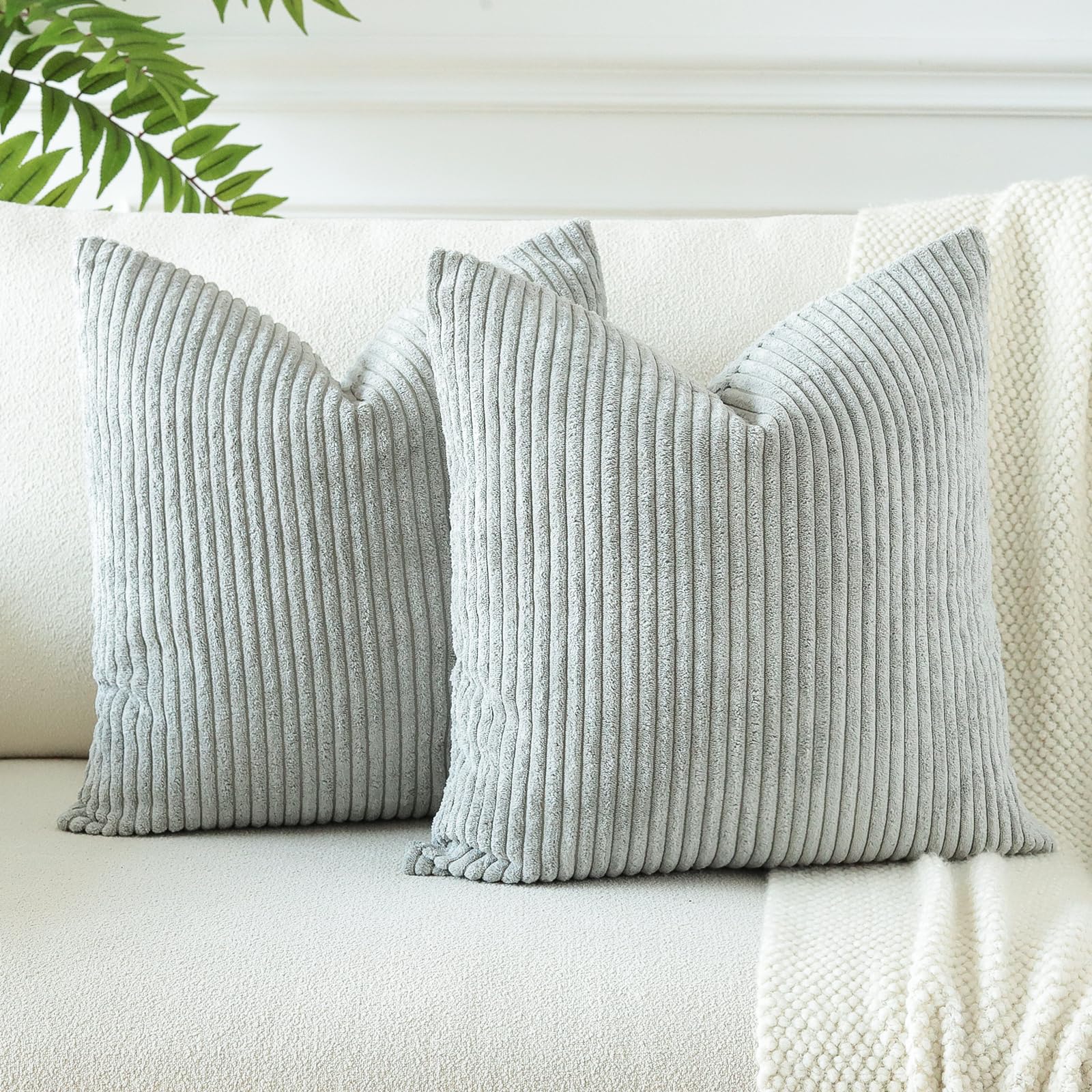 JOTOM Corduroy Soft Striped Boho Decorative Throw Pillow Covers 22x22 Inch Cushion Covers 55x55 cm Square Pillowcase for Couch Sofa Living Room Bed Home Decor Cushion Case Set of 2 (Grey Blue) — image 1