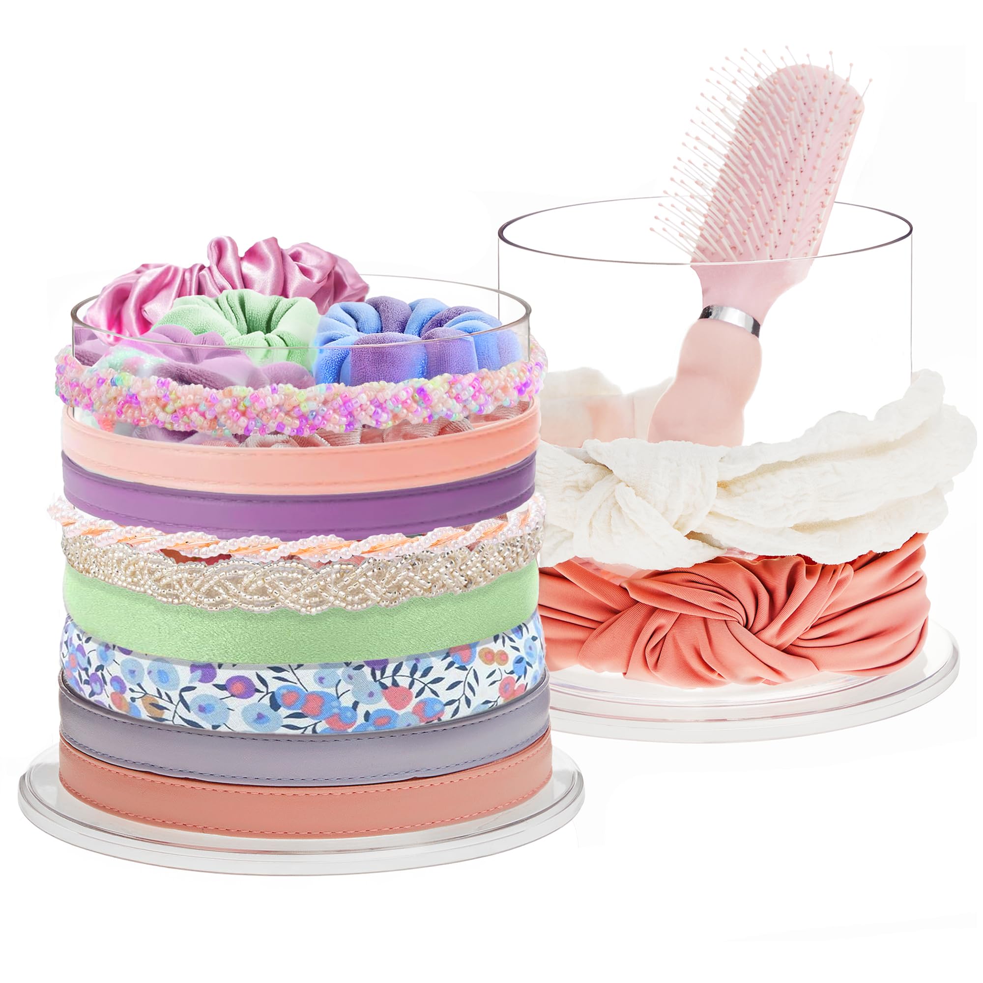 Photo 1 of STORi Bella 2-Pack Headband and Scrunchie Holder | Clear Plastic Organizer Display Stand | Holds Hair Ties, Accessories, and Jewelry | Made in USA