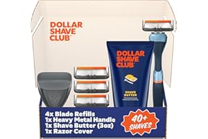 Dollar Shave Club | The Member Exclusive Shave Set | 4 Extra Close Refill Cartridges, 1 Handle (Blue), 1 Shave Butter 3 ounce, 1 Razor Cover, Razors for Men