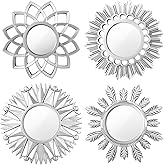 Dandat Set of 4 Gold Mirrors for Wall Decor Small Circle Flowers Mirrors Decorative Silvery Hanging Wall Art Flowers Mirror for Home Living Dinning Room Bedroom Bathroom Boho Art Gifts (Silvery)