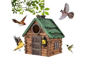 GLOPHOK Bird House for Outside, Resin Bluebird House for Outdoors Finches, Cardinals and Yellow Finches Wild Bird Nesting, 5 Years Weatherable Decorative Stone Hanging Birdhouse for Yard Garden Decor