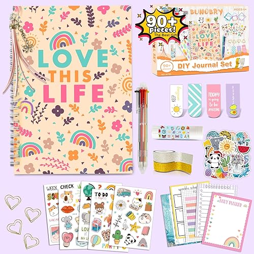 Bunobry Journaling Kit Gifts for 10 11 12 Year Old Girl,Journal Set for  Teen Girl Gifts Age 8-10 Girls Diary Art Kits for Kids Toys for Birthday