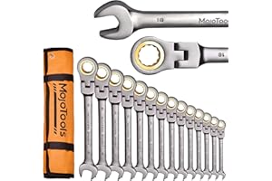 MoJoTools 23-Piece Flex-Head Ratcheting Combination Wrench Set, Metric 6–19 mm (14 pcs Ratchet Wrench Set) + 9 Allen Keys (1.