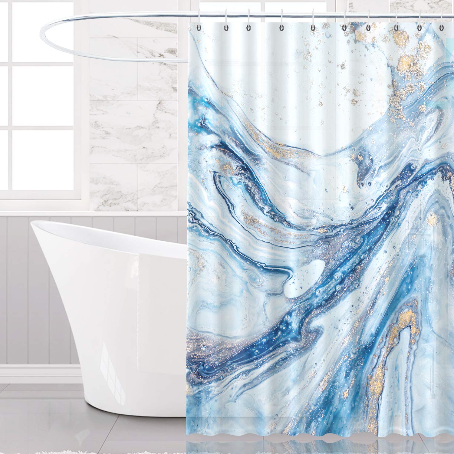 joyfeelife Fabric Shower Curtain Set Waterproof Bath Curtain for Bathroom Showers Bathtubs Home Decor with 12 Hooks, 71x71 Inch