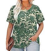 AKEWEI Womens Plus Size Tops 2026 Summer Short Sleeve Pleated Shirts Crew Neck Casual Loose Blouses Tunic XL-5XL