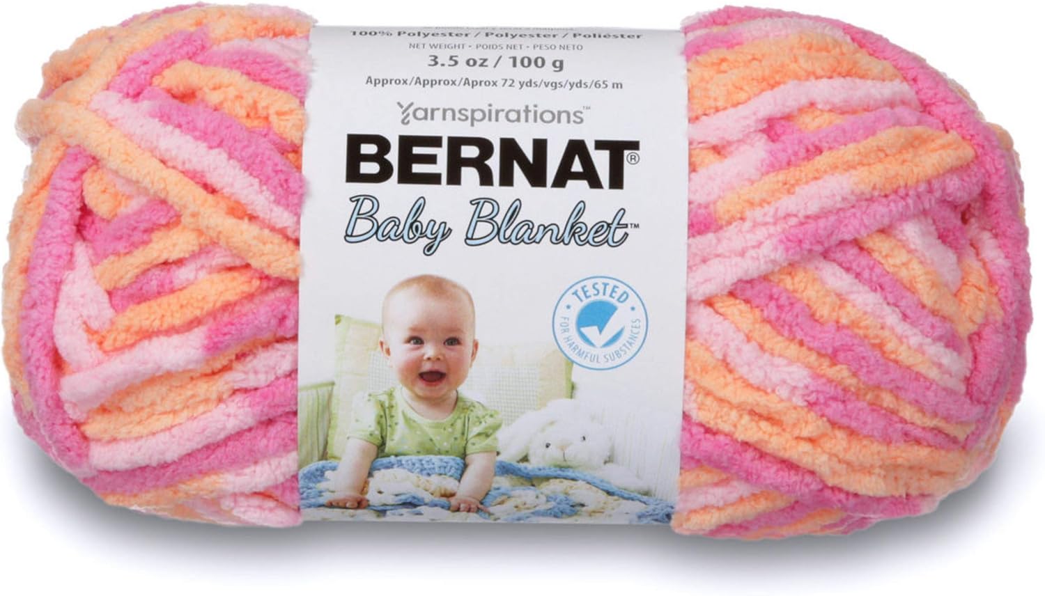 Bernat Baby Blanket Yarn, 3.5 oz, Gauge 6 Super Bulky, Peachy