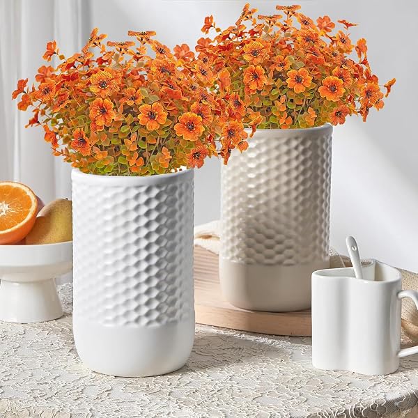 DRT DERUITAI 8 BUNDLES ARTIFICIAL FALL FLOWERS OUTDOOR,UV-RESISTANT FAKE FALL FLOWERS NO FADE OUTDOOR PLASTIC FAUX FLOWER PLANTS FOR OUTSIDE HOME DECOR(ORANGE GREEN)