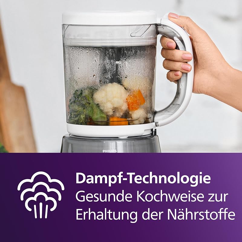 Avent Geschenkset mit Dampfgarer und Mixer – 4-in-1-Babynahrungszubereiter, Dampfgaren, Mixen, Entfrosten und Aufheizen von Babynahrung, mit Milchbehältern und Deckeln, SCF883/20