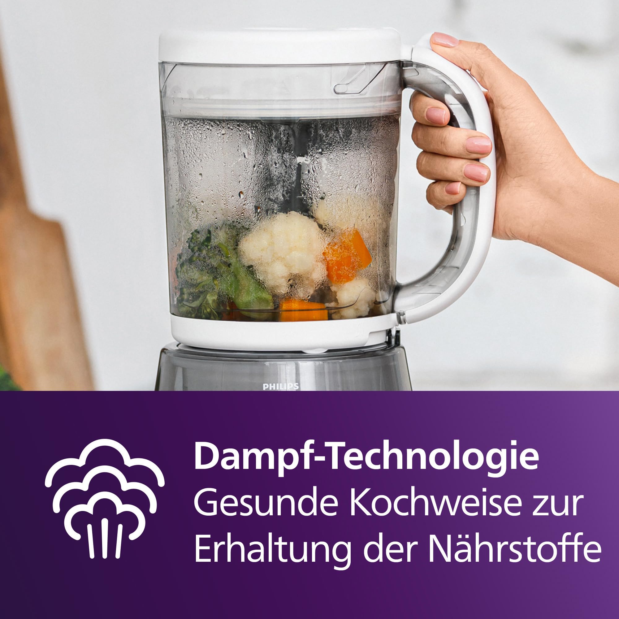 Philips Avent Geschenkset mit Dampfgarer und Mixer – 4-in-1-Babynahrungszubereiter, Dampfgaren, Mixen, Entfrosten und Aufheizen von Babynahrung, mit Milchbehältern und Deckeln, SCF883/20 5