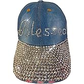 Popfizzy Bling Hat for Women, Fun Rhinestone Baseball Cap, Bedazzled Distressed Denim Hat, Birthday Gifts for Women and Girls