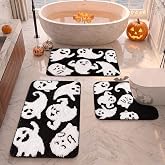 Britimes Bathroom Rug Set of 3, Fluffy Microfiber Non-Slip, Ghost | Halloween Bathroom Mat with U-Shaped Contour Toilet Mat Water Soft Absorbent Bath Rug Washable for Tub Showers Laundry Room