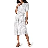 Amazon Essentials Women's Fit and Flare Half-Sleeve Waisted Midi A-Line Dress with Pockets