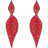 EVER FAITH 2 Leaf Round Full Crystal Art Deco Bridal Pierced Dangle Chandelier Earrings for Women