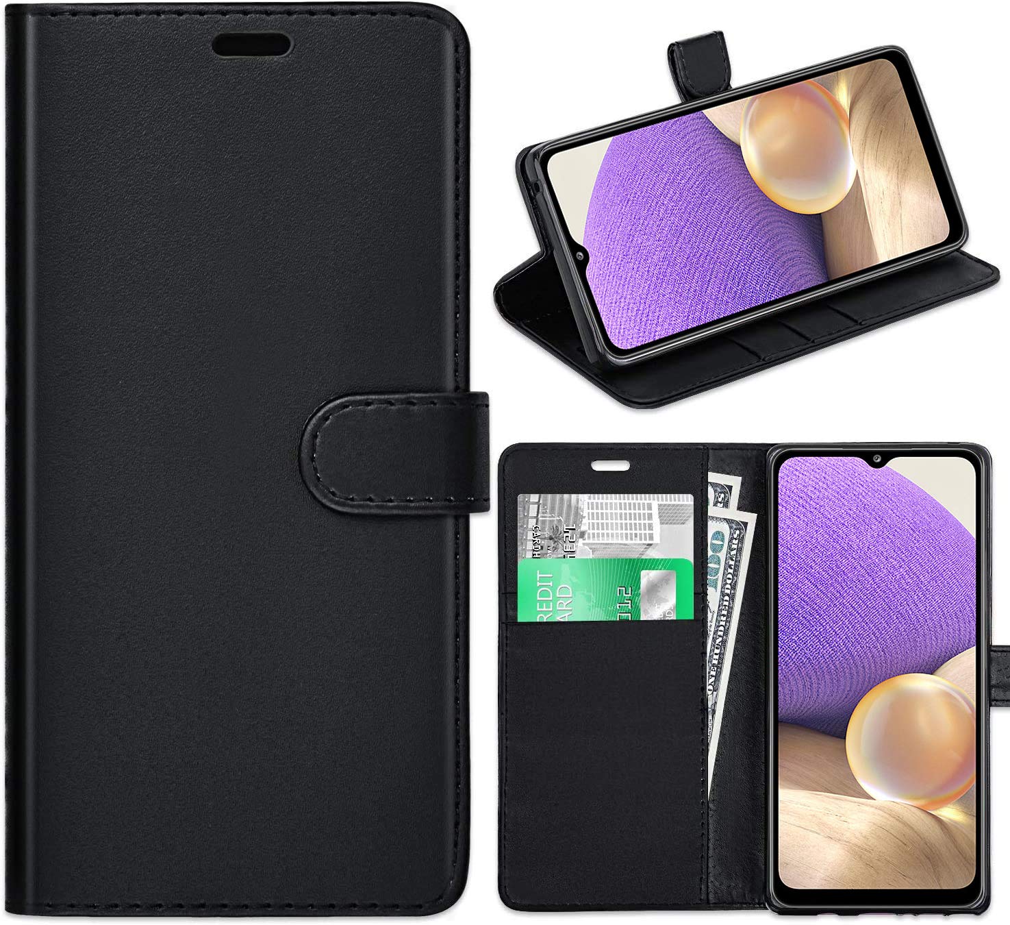 KP TECHNOLOGY Galaxy A32 Case, Samsung Galaxy A32 Leather Book Flip Wallet Cover with Card Slots for Samsung Galaxy A32 5G (BLACK)