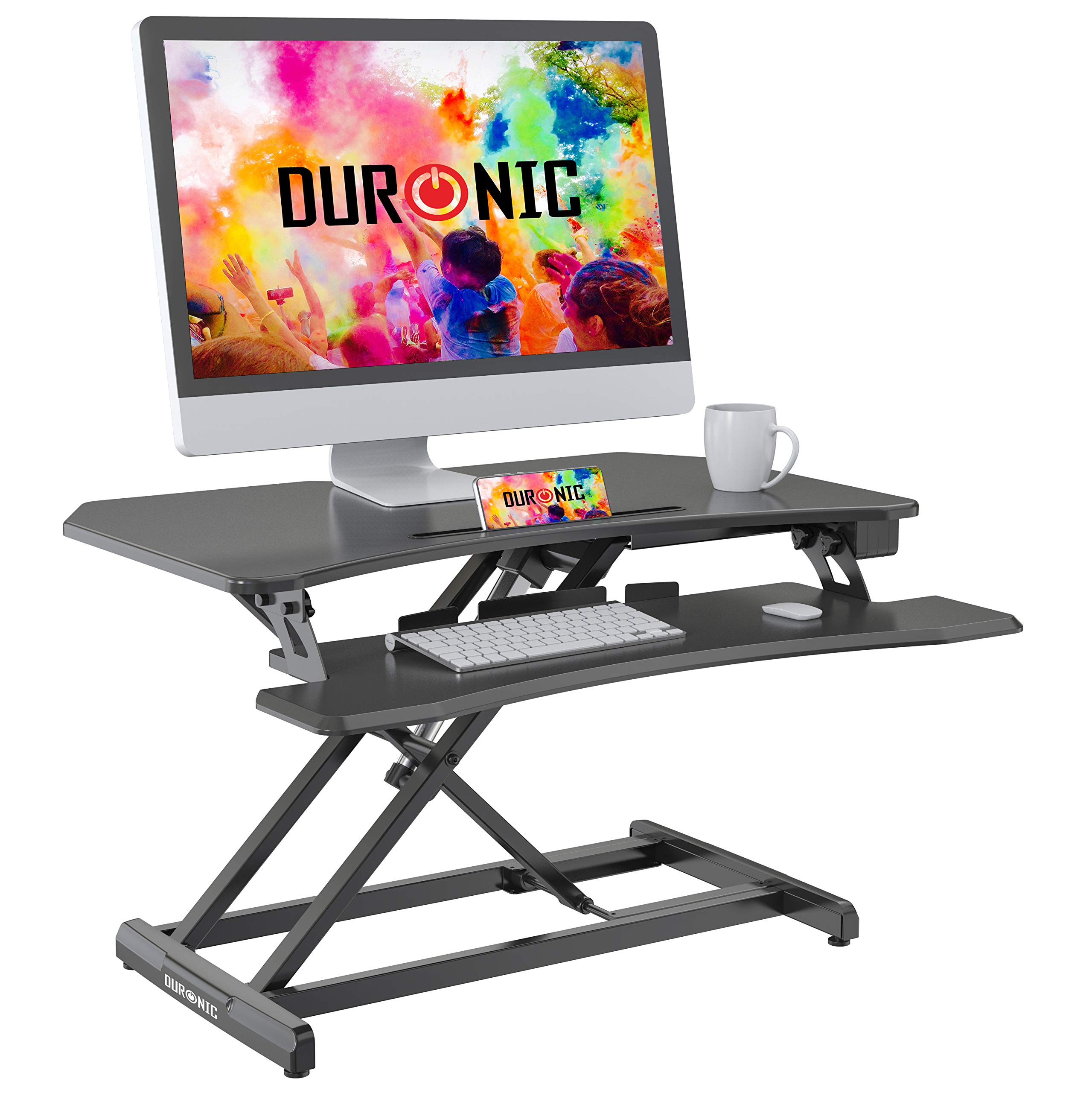 Duronic Standing Desk Converter DM05D22 Adjustable Sit Stand Desks Workstation Wood Height Adjusting Sitting Riser for Office Table PC Laptops Computer Monitor Screen Keyboard and Mouse