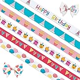 6 PCS Birthday Ribbons for Crafting, 3/8" Width Grosgrain Ribbons Pink Blue Ribbon Birthday Cake Balloons Flags Craft Ribbons for Gift Wrapping Birthday Baby Shower Decoration