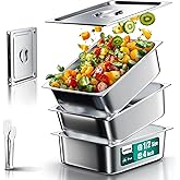 WantJoin Steam Table Hotel Pans with Lid 1/2 Half Size 4 Inch Deep 3 Pack, Thickened Stainless Steel Metal Tray Sets Food Storage Container, Restaurant Chafing Dishes Commercial Buffet Warmer Catering