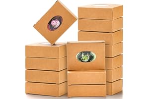 SOUJOY 100 Pack Soap Boxes for Handmade Soap, Paper Treat Boxes with Clear Window, Kraft Soap Making Supplies Packaging for Bakery, Candy, Jewelry, Party Treats