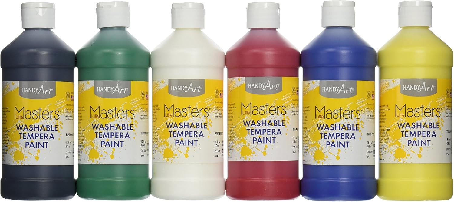 Handy Art Masters Washable Tempera Paint, 6-16 oz, 6 per Set