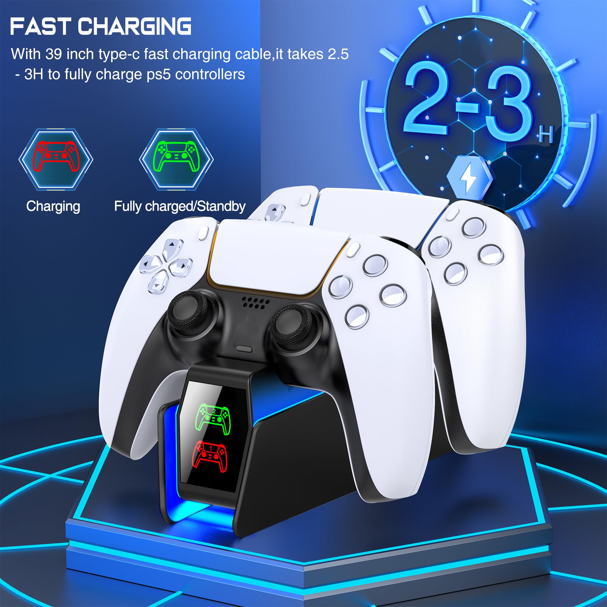 PS5 Controller Charger Station for Playstation 5 Dualsense with LED Light Dual Stand Charger Dock, PS5 Controller Charging Station Accessories for Playstation 5 Faceplates DualSense Edge-Black