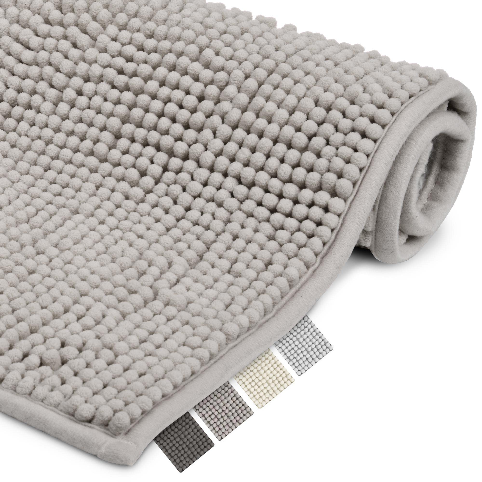 Beautissu Bath Mat 80x50 cm Beaumare WR - Non Slip Shower Floor Mat Soft Bath Rug 100% Microfibre for Shower, Bathtub and Toilette Suitable for Floor Heating in Light Grey