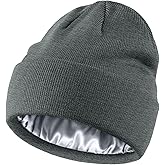 Simapu Satin Lined Wool Beanie Hat for Women Men Fall Winter Fashion, Warm Knit Cuffed Fisherman Skull Cap/Slouchy Beanie