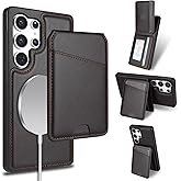 casesszoone for Samsung Galaxy S22 Ultra Wallet Case with Kickstand Detachable Card Holder, for MagSafe Magnetic Wireless Charging, PU Leather Flip Credit Card Slots Slim Purse Cover Men Women, Black