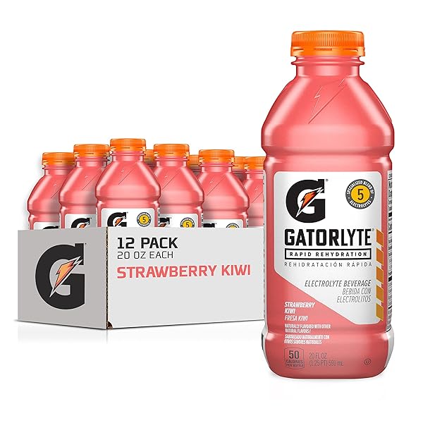 GATORLYTE RAPID REHYDRATION ELECTROLYTE DRINK, STRAWBERRY KIWI, SPECIALIZED BLEND OF 5 ELECTROLYTES, LOWER SUGAR, NO ARTIFICIAL SWEETENERS OR FLAVORS, 20 FL OZ BOTTLES (12 PACK)