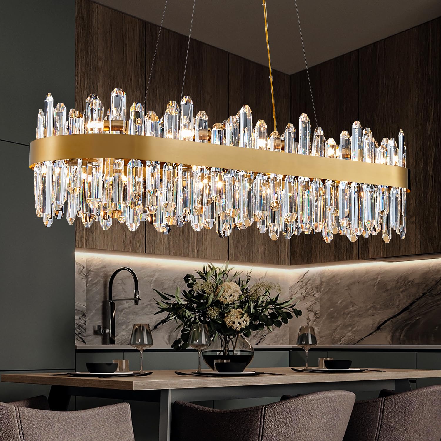 Photo 1 of ****************MISSING PIECES**********************
DUNFIZZ Modern Crystal Chandelier, 20-Lights Rectangle Gold Raindrop Chandelier Luxury Oval Pendant Ceiling Light Fixture for Living Room Dining Room Kitchen Island L35.4''