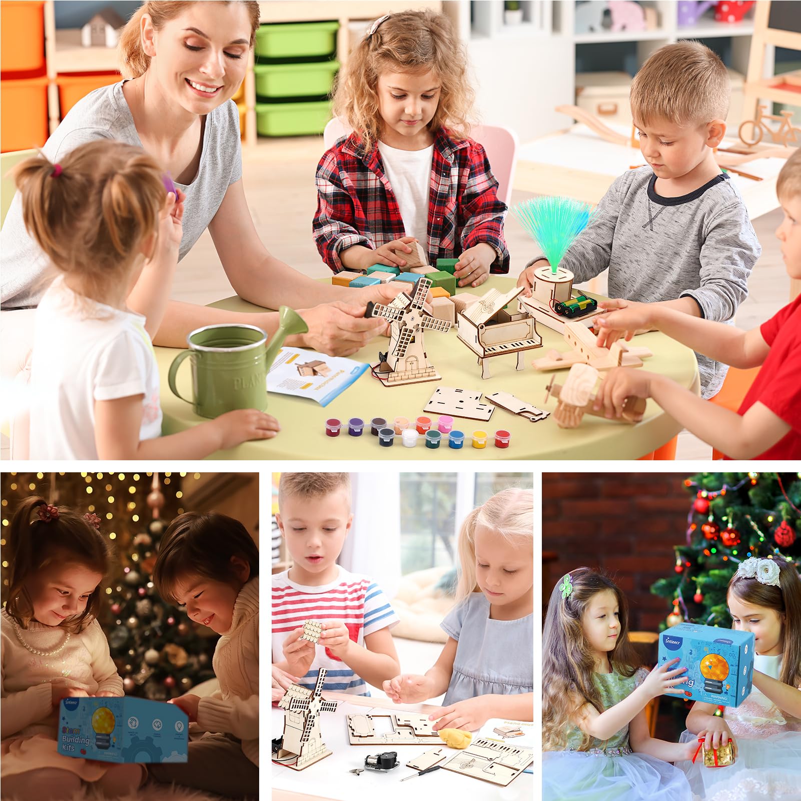 Sntieecr 6 in 1 STEM Science Kits for Kids Age 8-12, Wooden Electric Circuit Kit for Science Experiment Educational Projects STEM Building Toys Ideal Gifts for Boys and Girls