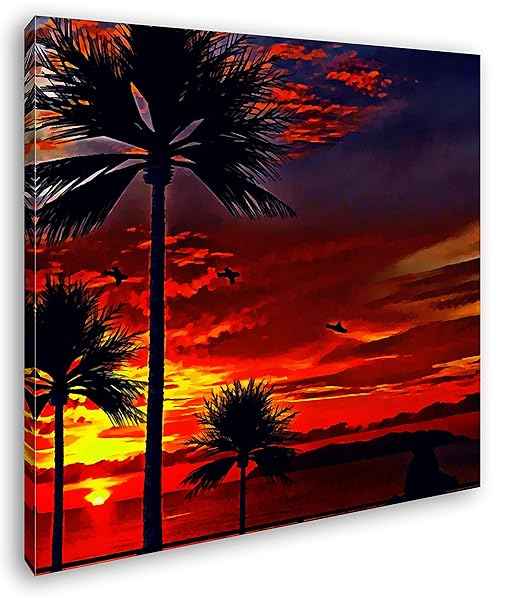 Deyoli Coucher De Soleil Sur La Plage Palmier Effet Dessin