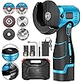 ZFULVO Brushless Cordless Angle Grinder Kit, 19500rpm Mini Electric Angle Grinding Tool with 2x16.8V 2000mAh Battery and 6-Cutting Discs, Grinder Handheld Cutter for Metal Wood