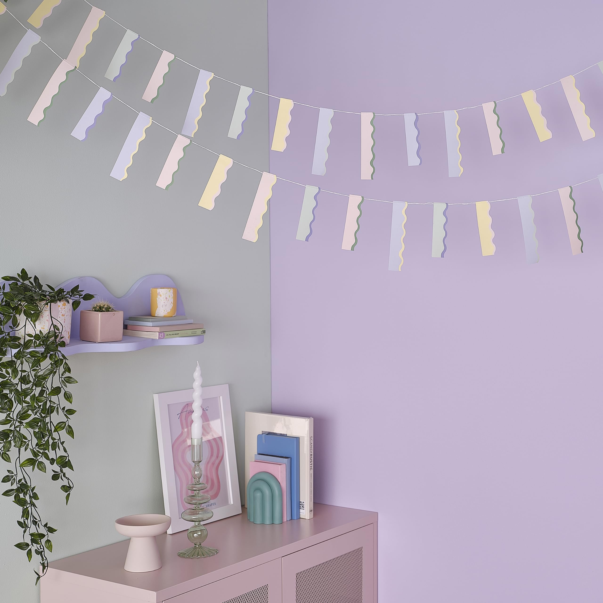 Ginger Ray Pastel Wavy Card Stick Garland Bunting Hanging Party Decoration 5m