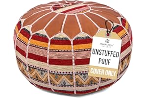 Marrakesh Gallery Bohemian Unstuffed Moroccan Pouf Ottoman, Round Ottoman Foot Rest, Handmade Bean Bag with Large Storage - Cover Floor Chair for Living Room, Bedroom - Ideal as Wedding Gifts