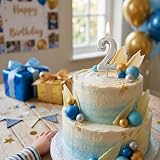 SHATCHI Birthday Number 2 Candle Silver Cake Topper Party Decor view 2